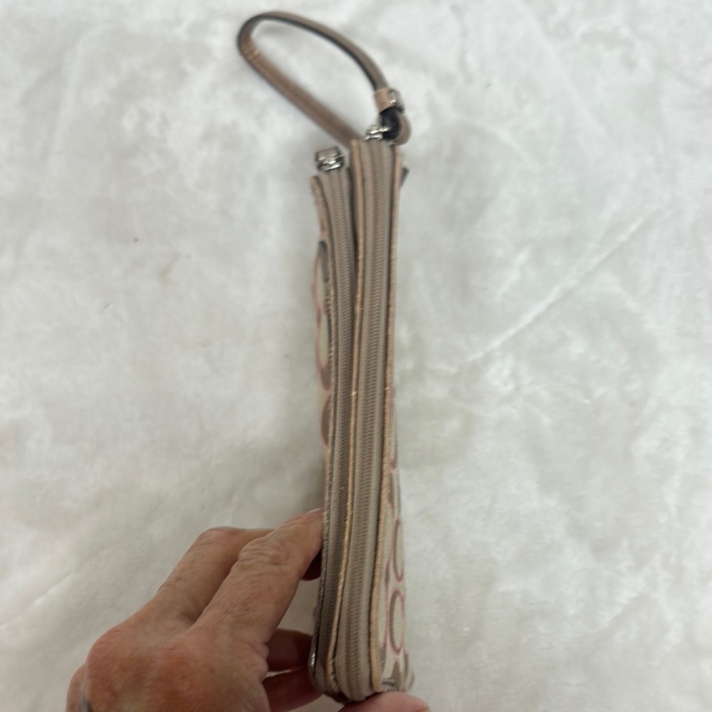 Coach Tan and Pink Signature Wristlet Clutch - Picture 13 of 15